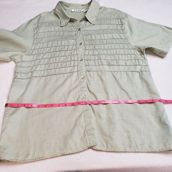 Vintage Ravel Button Up Shirt Women 2X Sage Green Short Sleeve Ramie Coastal - Picture 12 of 16